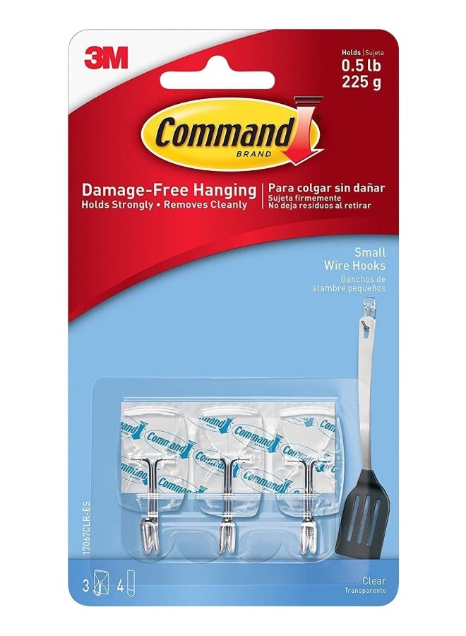 Command Wire Hooks, Small, Clear, 3-Hooks (17067CLR-ES)